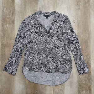 Rock and Republic Black and Gray Long Sleeve Button Down Shirt Rose Print